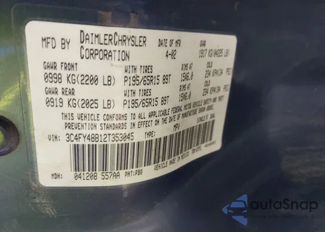 2002 Chrysler Pt Cruiser z USA, uszkodzony, nr VIN 3C4FY48B12T353045